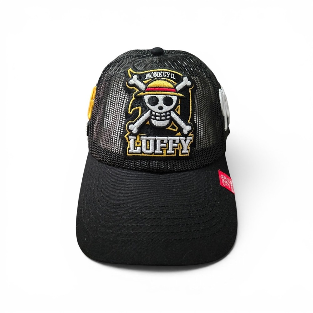 OnePiece x Dim Mak Luffy Monkey D. Trucker Snapback Patchwork Hat Black NEW RARE